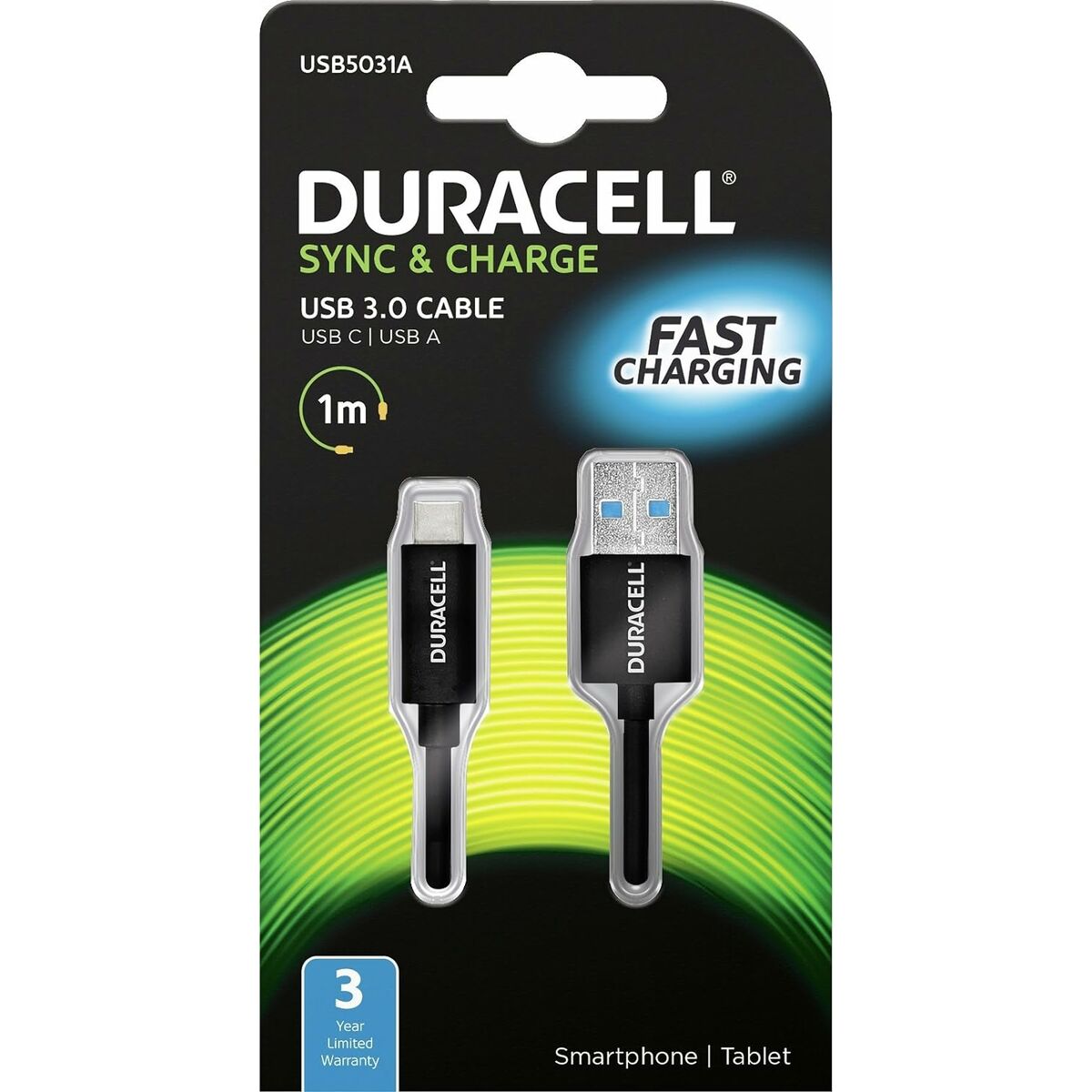 USB-kabel DURACELL USB5031A 1 m Svart - 3