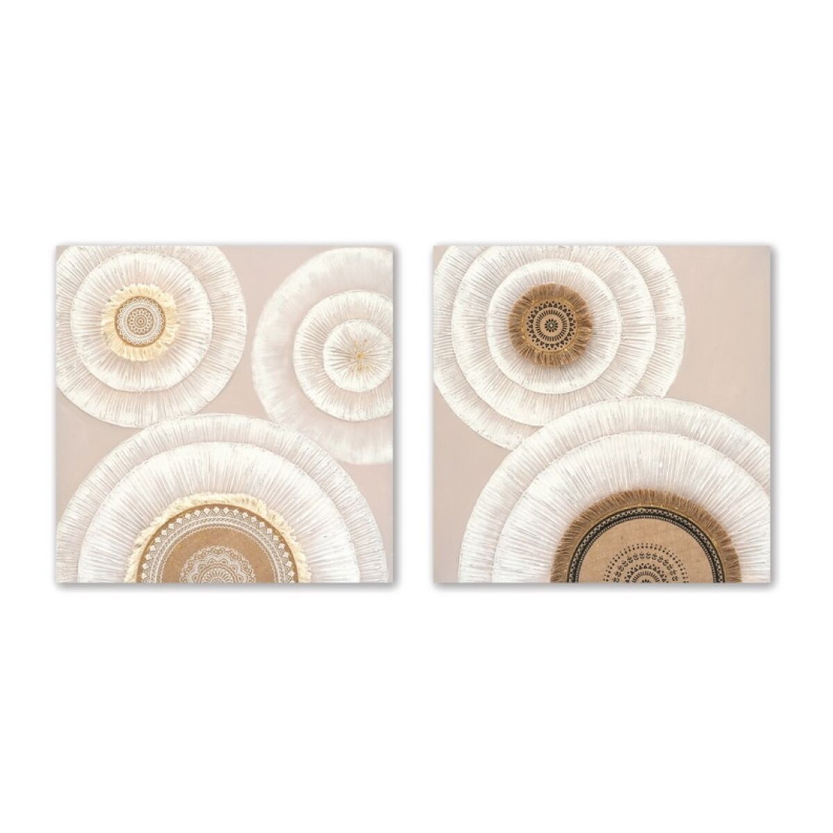 Tavla Home ESPRIT Vit Beige Cirklar Skandinavisk 80 x 3 x 80 cm (2 antal)