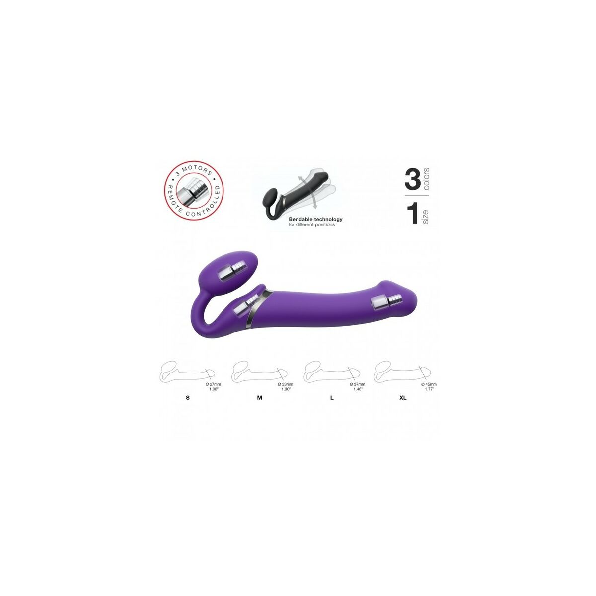 Dildo Strap-on-me Vibrating Remote Controlled 3 Motors Purpur - 7
