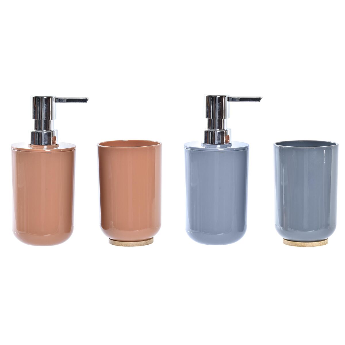 Badkit DKD Home Decor Naturell Grå Orange Korall Aluminium Bambu PS Modern (9 x 7 x 16 cm) (2 antal) (7 x 7 x 16 cm)
