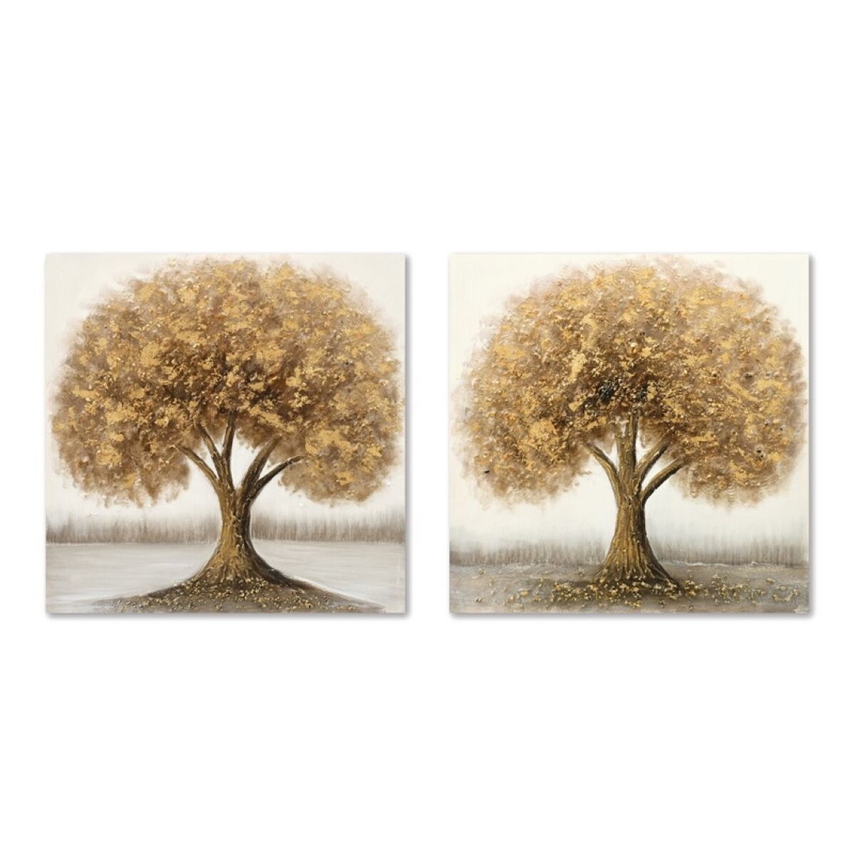 Tavla Home ESPRIT Gyllene Träd Traditionell 80 x 3 x 80 cm (2 antal)