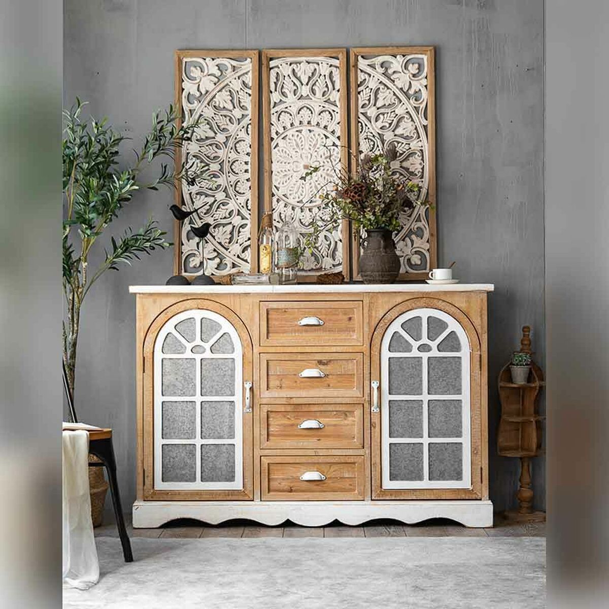 Skänk Alexandra House Living Järn Granträ Trä MDF 35 x 93 x 140 cm - 3