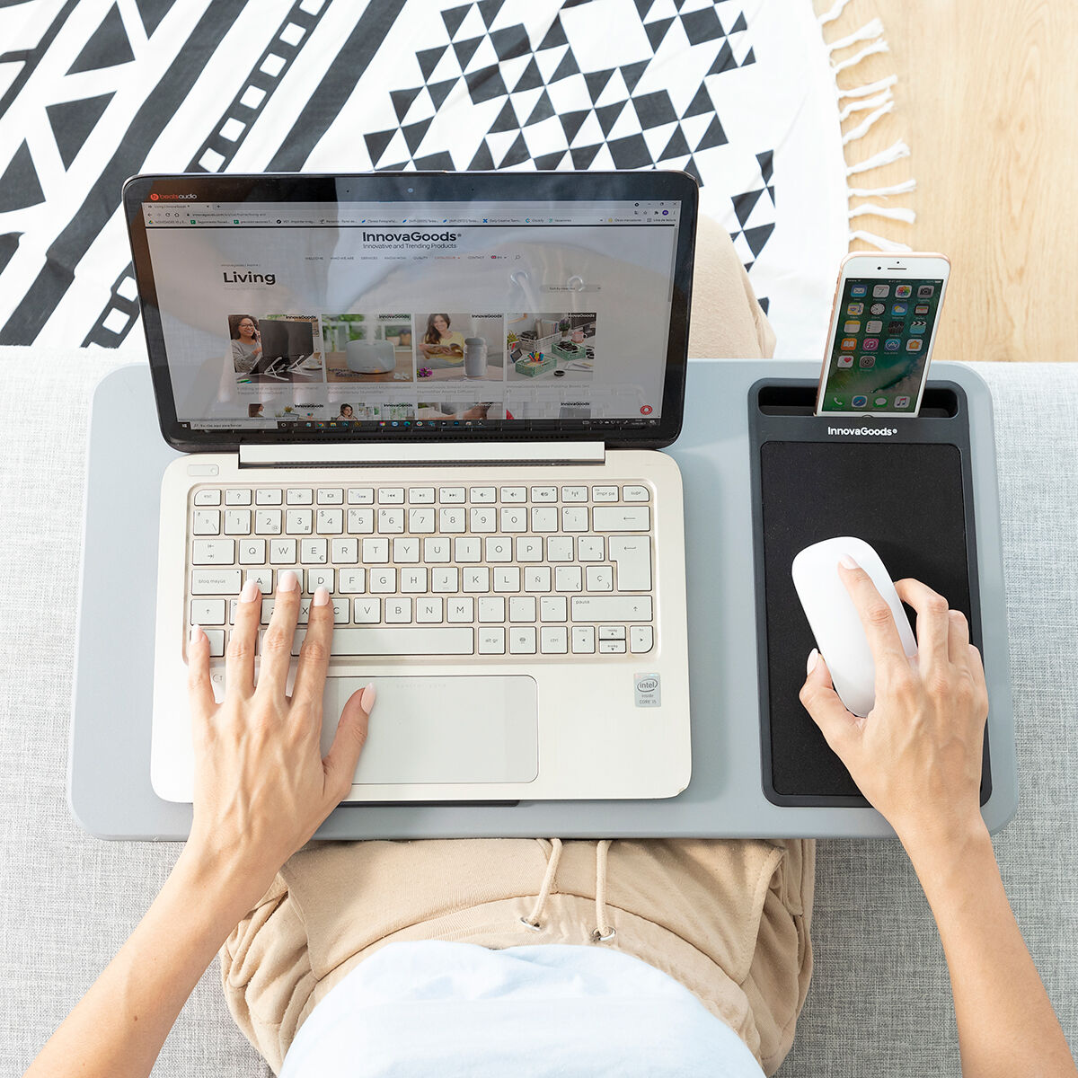 Bärbart skrivbord med XL -kudde för laptop Deskion InnovaGoods - 20