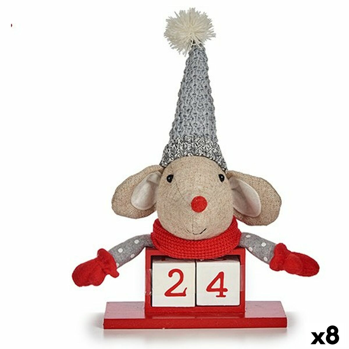 Julgranskula Krist+ Vit Röd Grå Kräm Mus 20 x 11 x 20 cm Kalender (8 antal) - 3