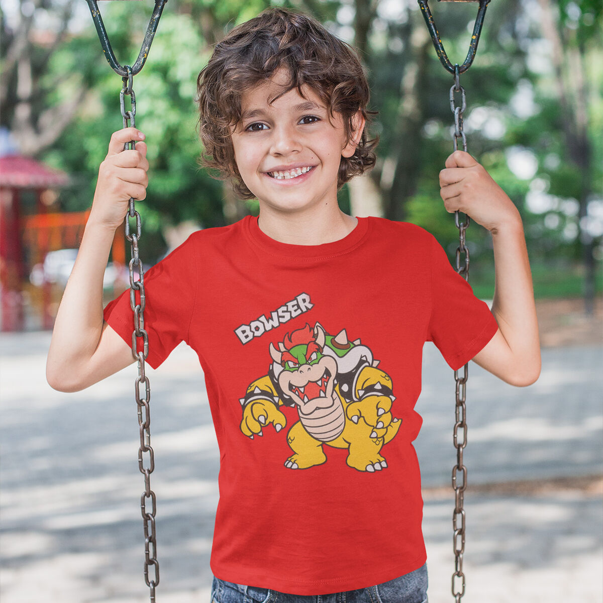 Barn T-shirt med kortärm Super Mario Bowser Text Röd - 4