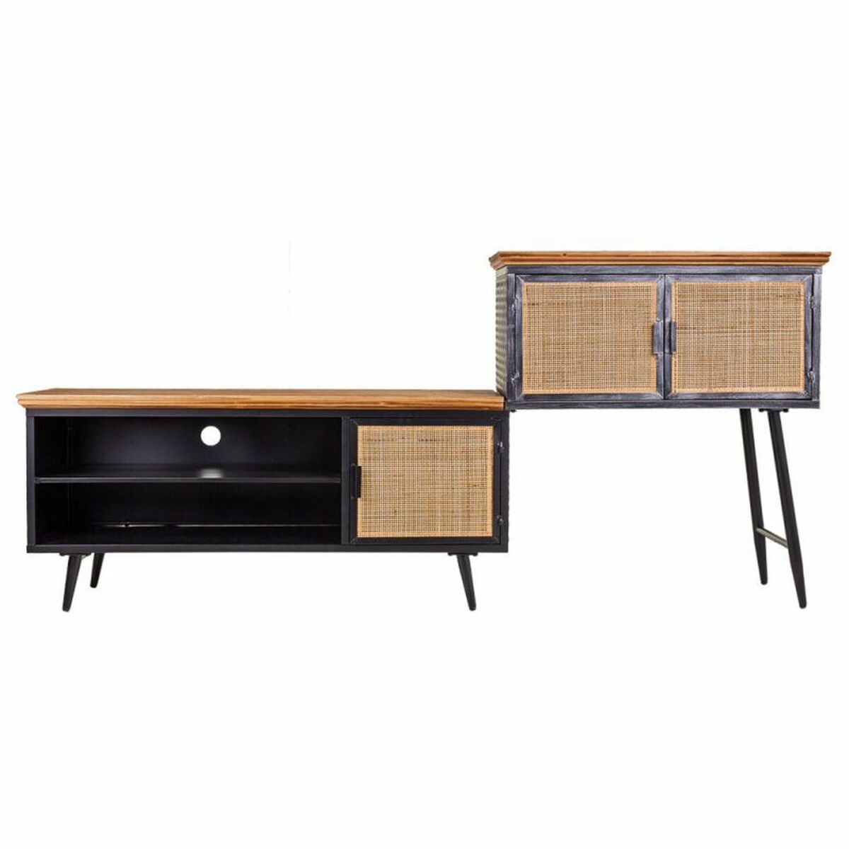 Skänk Alexandra House Living Brun Svart Grå Järn Rattan Granträ 42 x 90 x 202 cm - 4