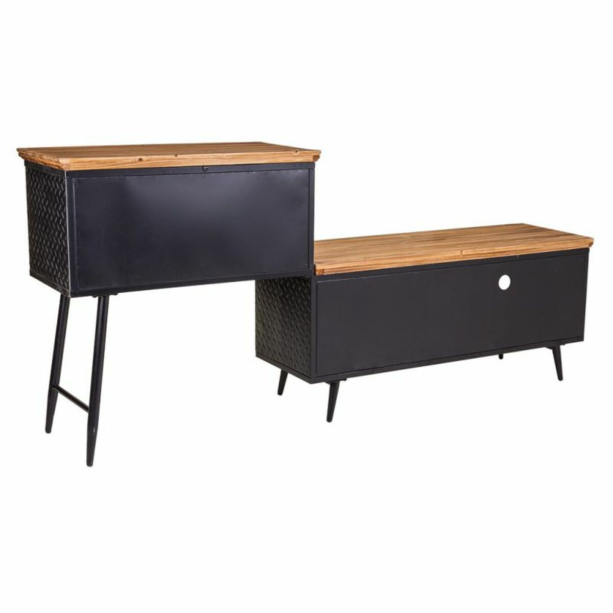 Skänk Alexandra House Living Brun Svart Grå Järn Rattan Granträ 42 x 90 x 202 cm - 6