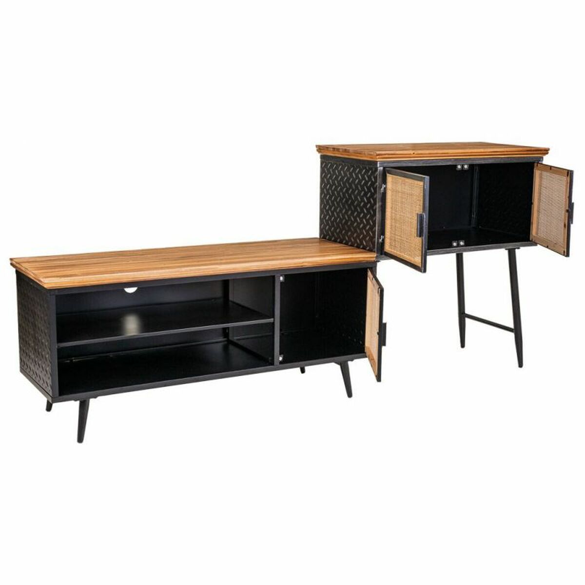 Skänk Alexandra House Living Brun Svart Grå Järn Rattan Granträ 42 x 90 x 202 cm - 5