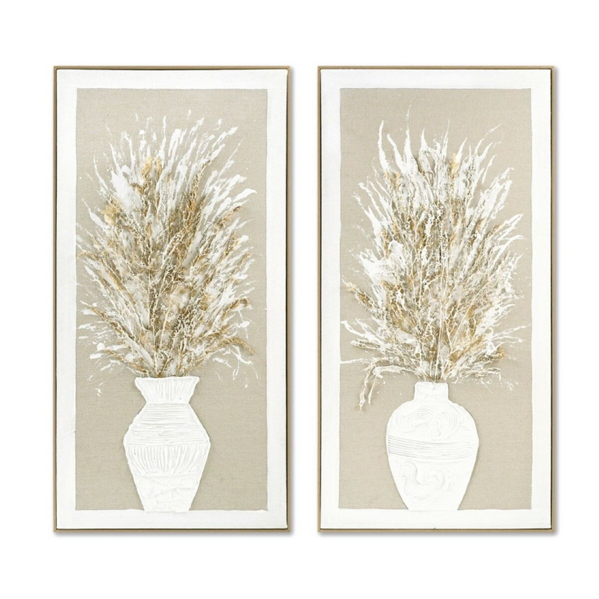 Kanvas Home ESPRIT Vit Beige Vas Traditionell 62 x 4,5 x 122 cm (2 antal)