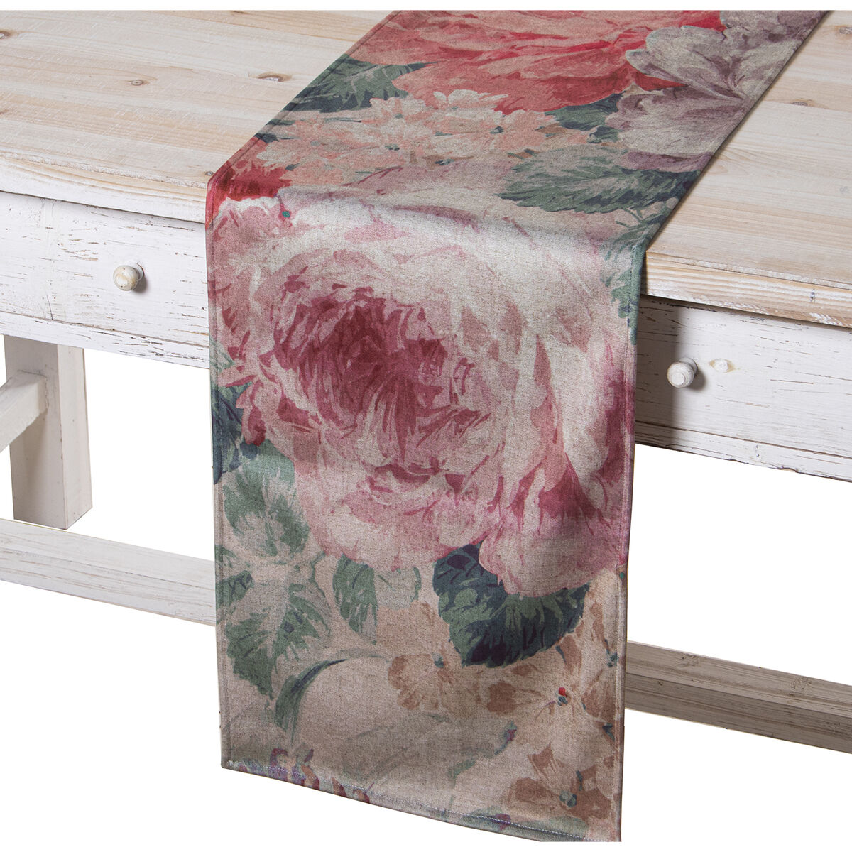 Bordslöpare Alexandra House Living Rosa Textil 180 x 30 cm Sammet Blommig - 3