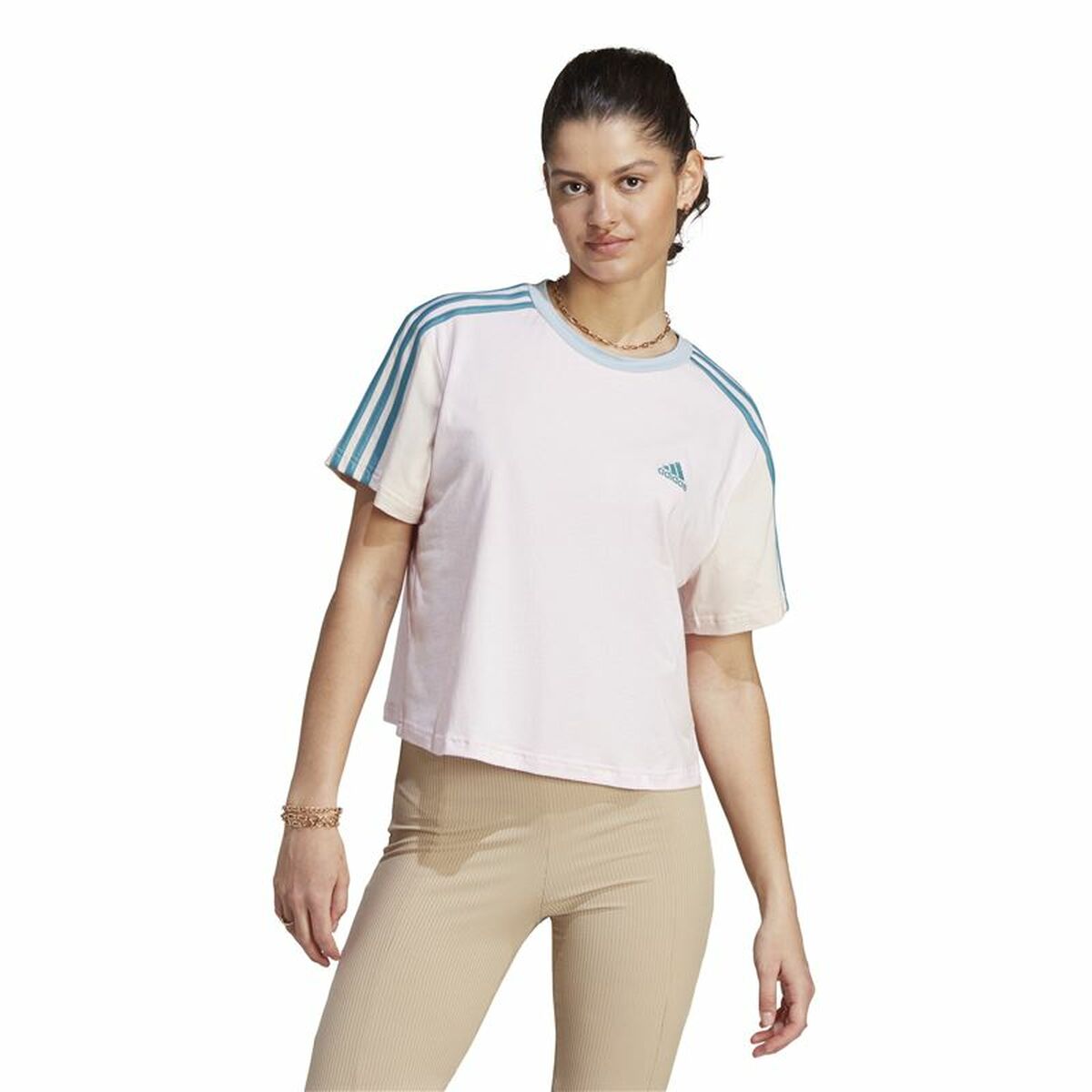 T-shirt med kortärm Dam Adidas 3S Cr Vit - 2
