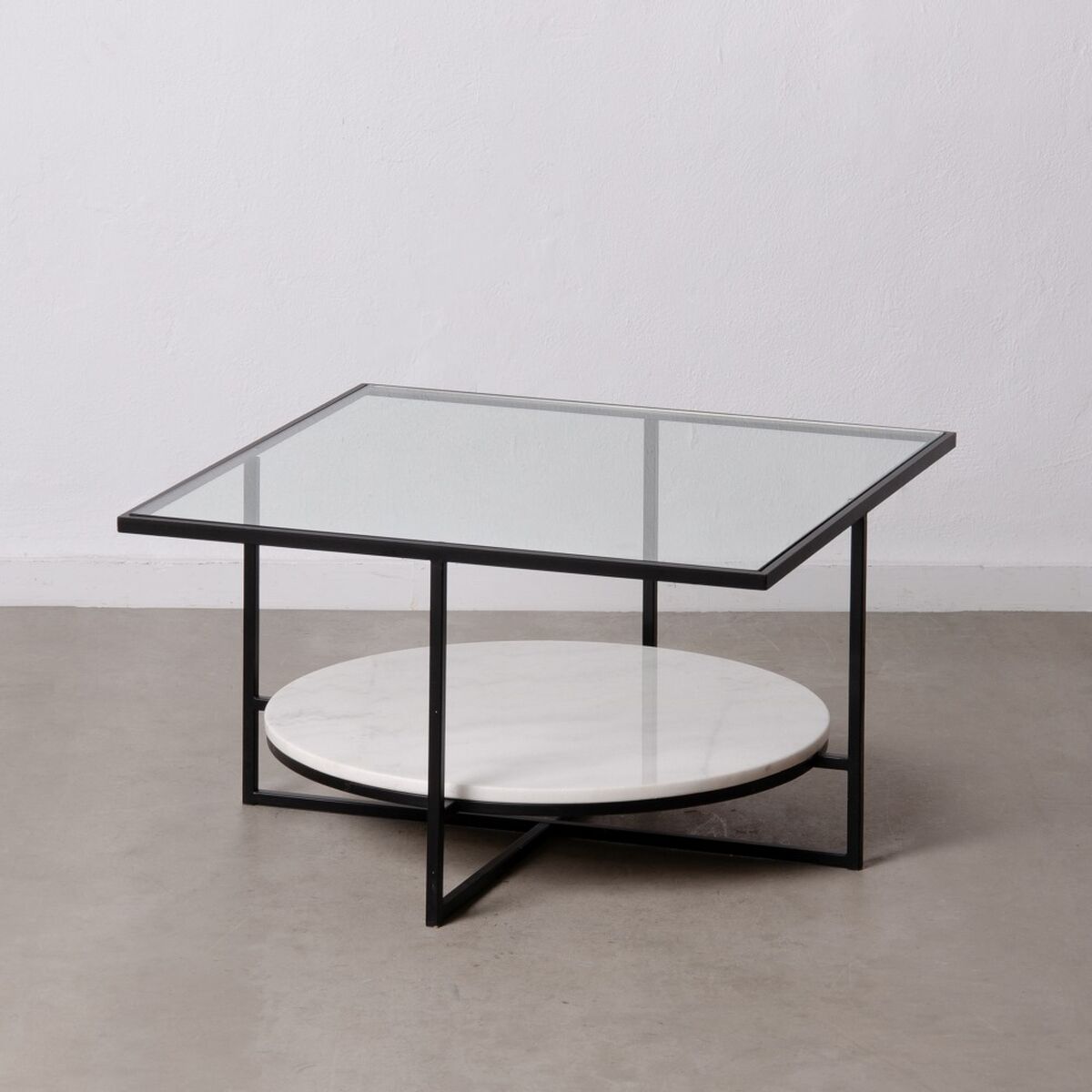 Soffbord Vit Svart Glas Marmor Järn 80 x 80 x 46,5 cm - 2