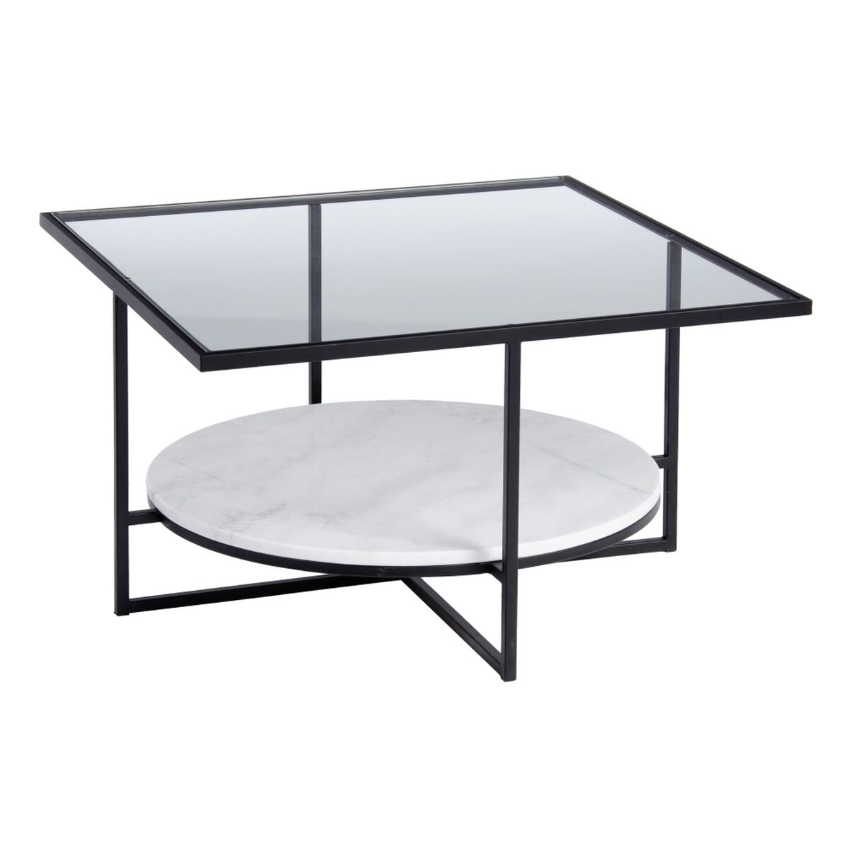 Soffbord Vit Svart Glas Marmor Järn 80 x 80 x 46,5 cm