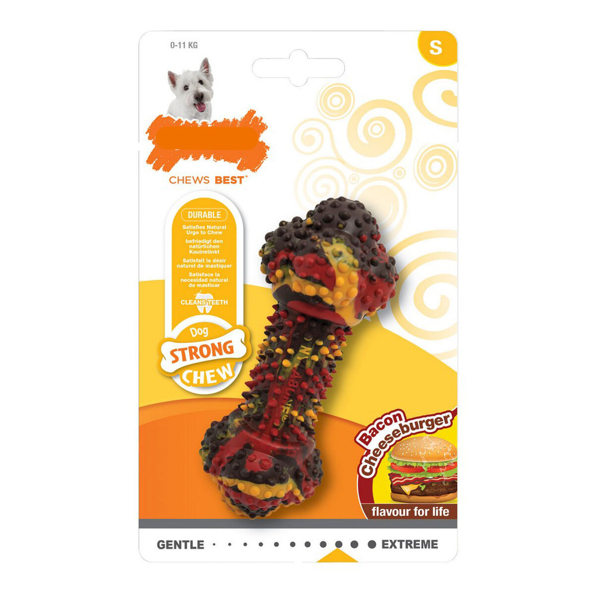Tuggleksak för hundar Nylabone Strong Chew Bacon Ost Hamburgare Gummi Storlek S - 3