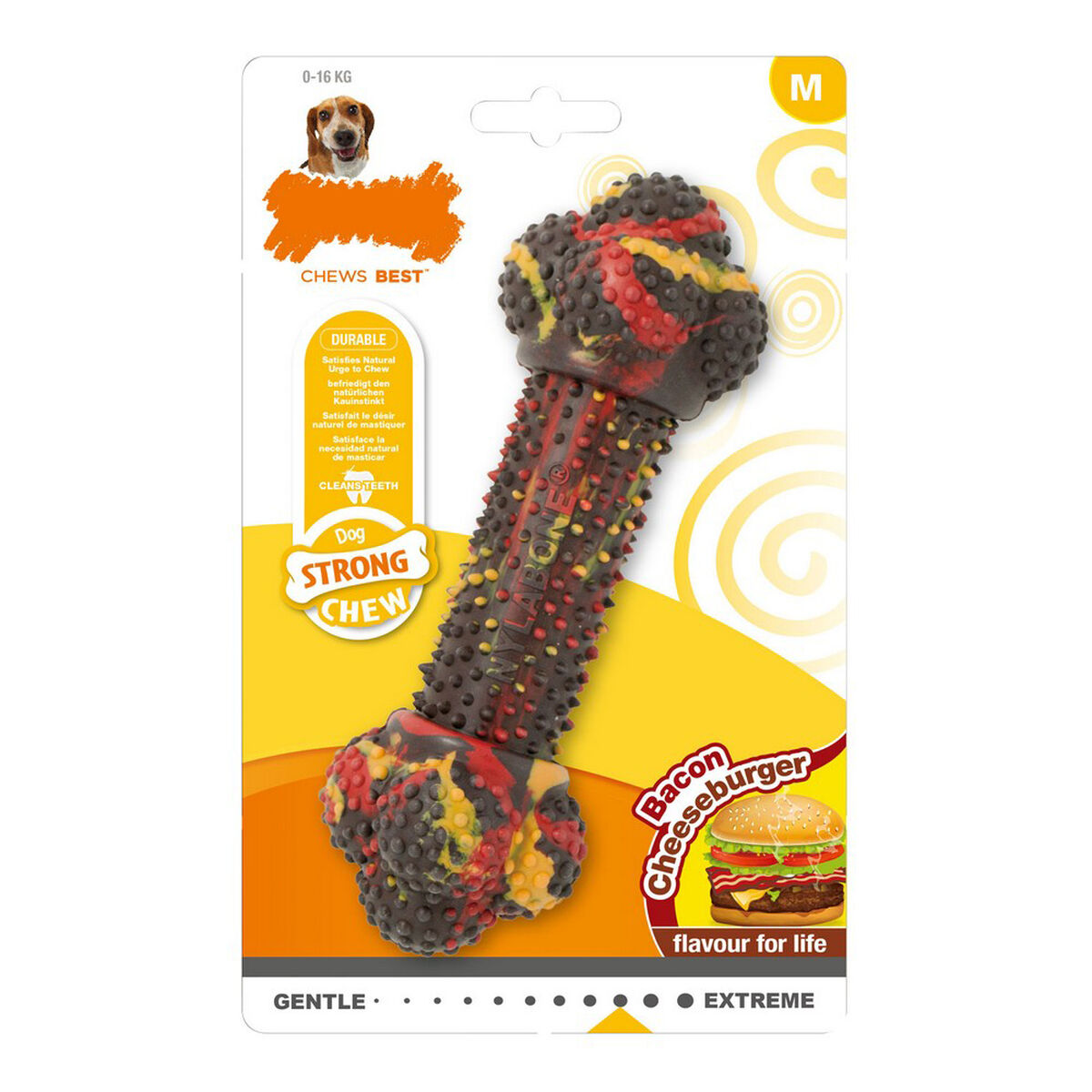 Tuggleksak för hundar Nylabone Strong Chew Bacon Ost Hamburgare Gummi Storlek M - 3