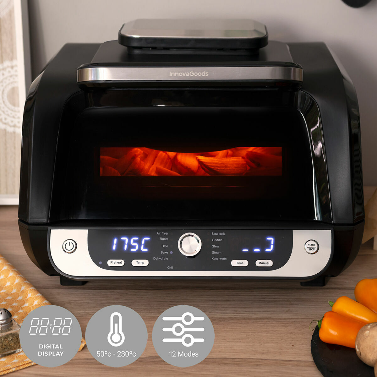 Luftfritös med Grill, Tillbehör och Receptbok InnovaGoods Fryinn 12-in-1 6000 Svart Stål 3400 W 6 L - 14