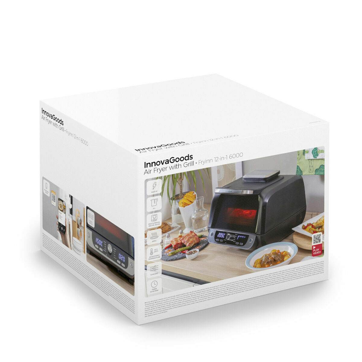 Luftfritös med Grill, Tillbehör och Receptbok InnovaGoods Fryinn 12-in-1 6000 Svart Stål 3400 W 6 L - 3