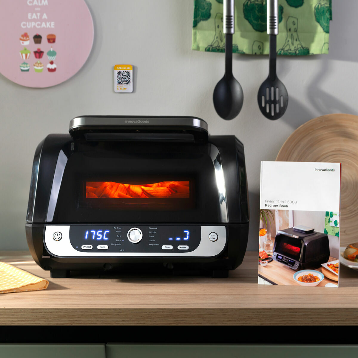 Luftfritös med Grill, Tillbehör och Receptbok InnovaGoods Fryinn 12-in-1 6000 Svart Stål 3400 W 6 L - 23