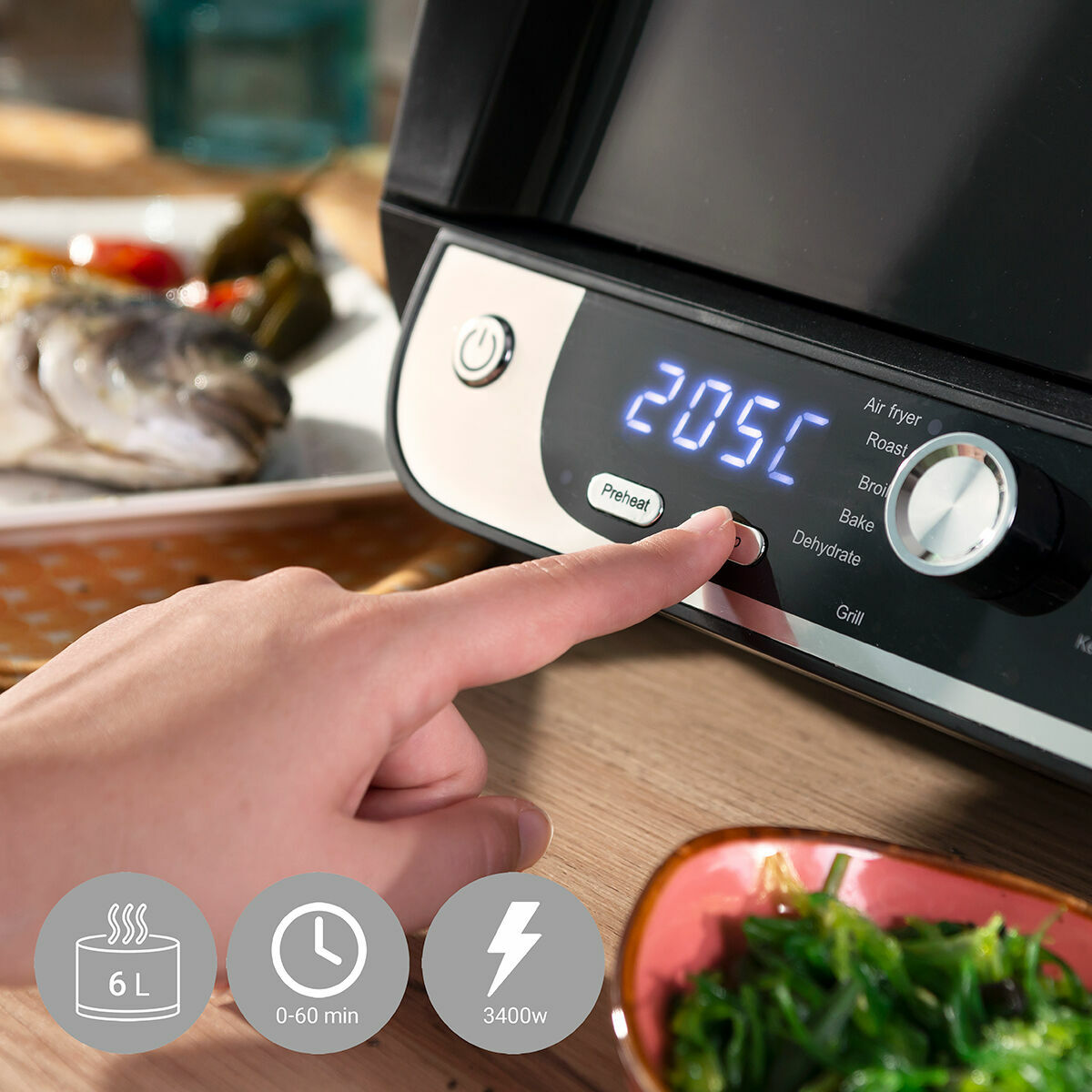 Luftfritös med Grill, Tillbehör och Receptbok InnovaGoods Fryinn 12-in-1 6000 Svart Stål 3400 W 6 L - 13