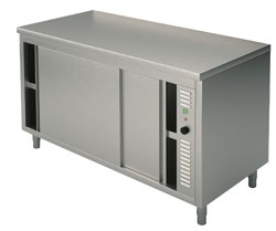 Uppvärmt arbetsskåp med skjutdörrar, utan bakkant, 1600x600 mm
