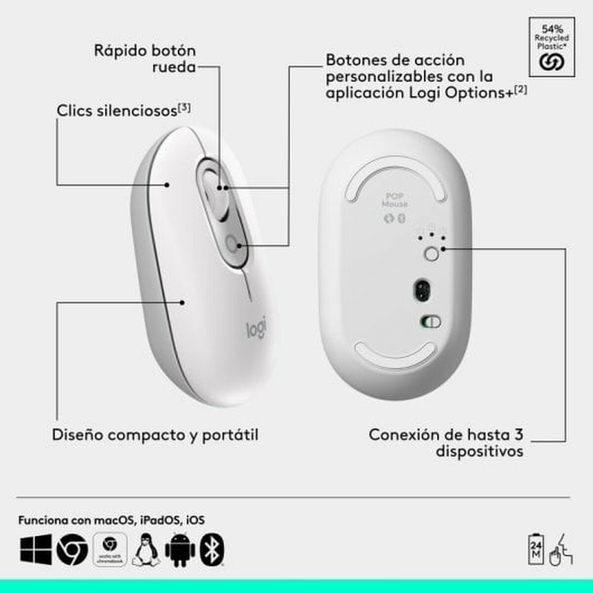 Mus Logitech 910-007411 Vit - 6