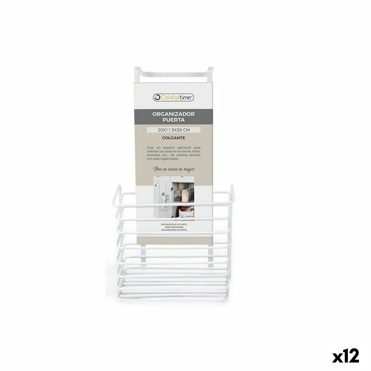 Korg för kökshylla Confortime 19 x 12 x 36 cm Vit (12 antal)
