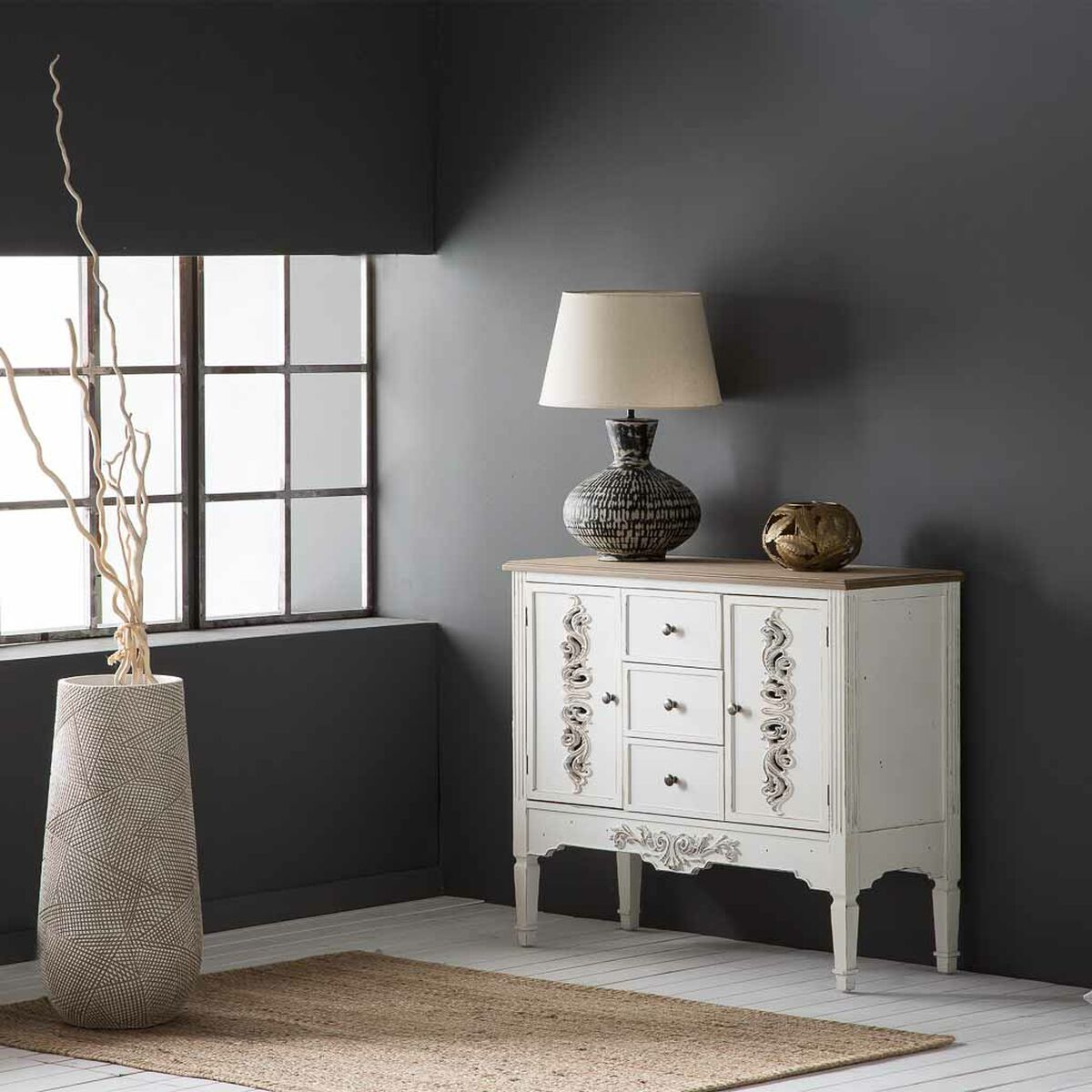 Skänk Alexandra House Living Vit Granträ Trä MDF 40 x 86 x 100 cm - 3