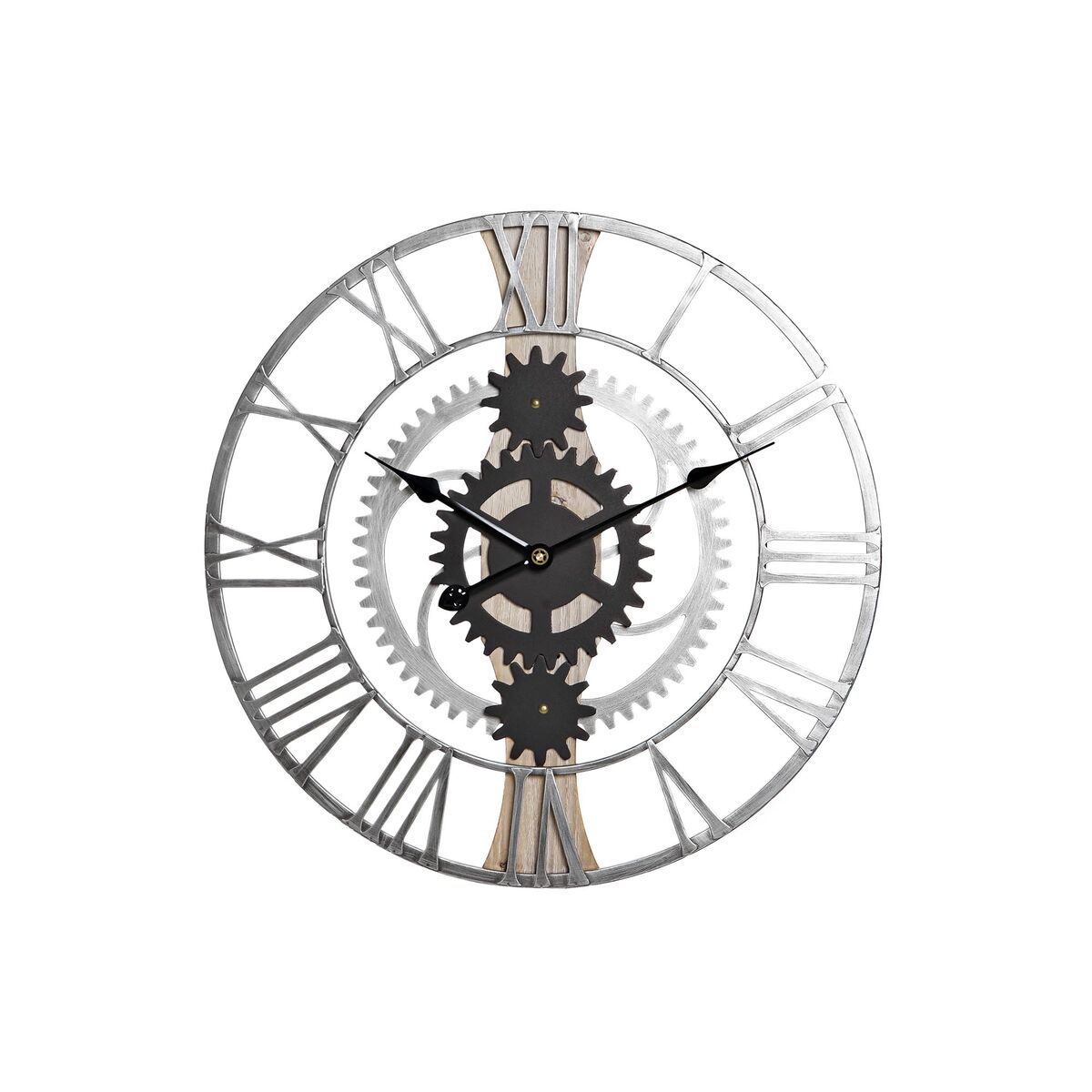 Väggklocka DKD Home Decor Silvrig Svart MDF Järn Drev Loft (60 x 4 x 60 cm) - 7