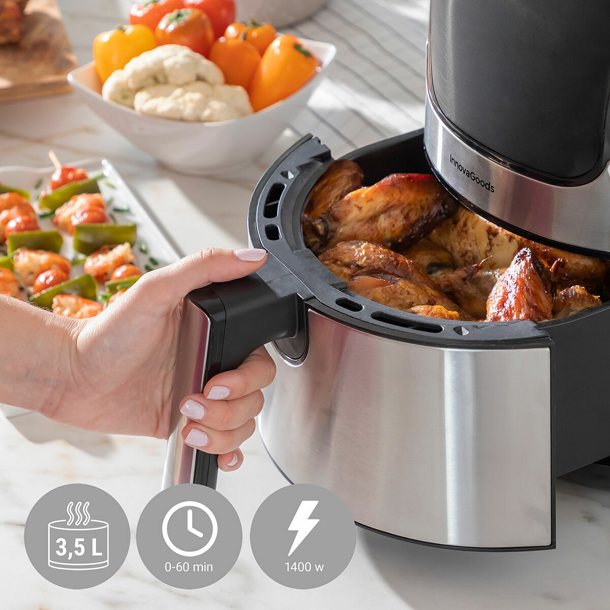 Luftfritös InnovaGoods Svart 1400 W 3,5 L Rostfritt stål (Renoverade A) - 4