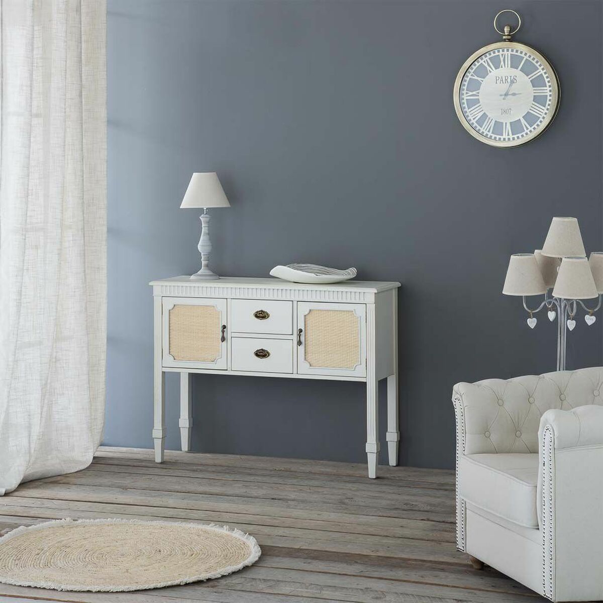 Skänk Alexandra House Living Vit Rattan Granträ 36 x 82 x 108 cm - 3