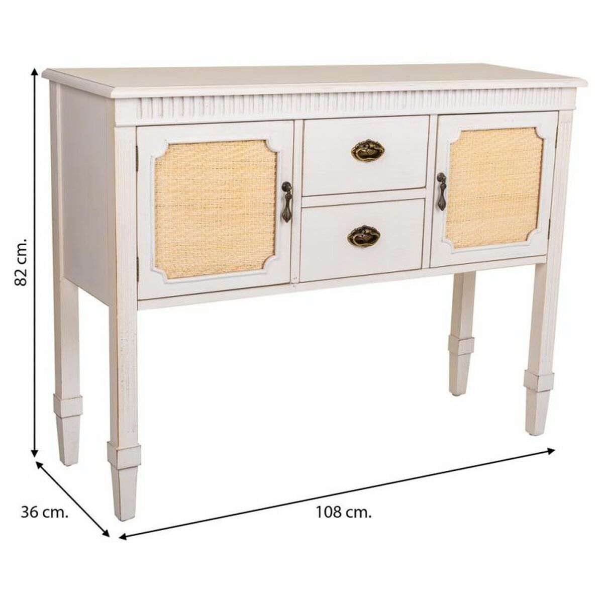Skänk Alexandra House Living Vit Rattan Granträ 36 x 82 x 108 cm - 6