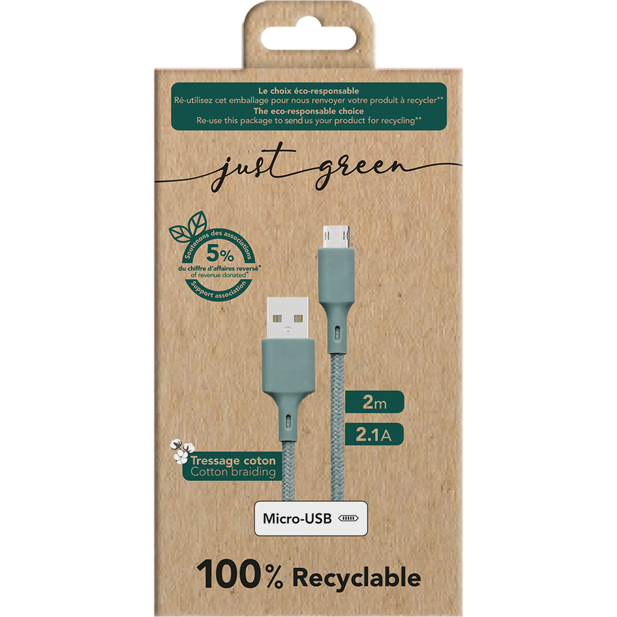 USB-kabel BigBen Connected JGCBLCOTMIC2MNG Grön 2 m (1 antal) - 2
