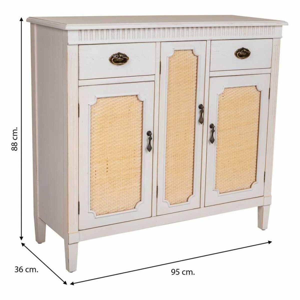 Skänk Alexandra House Living Vit Rattan Granträ 36 x 88 x 95 cm - 5