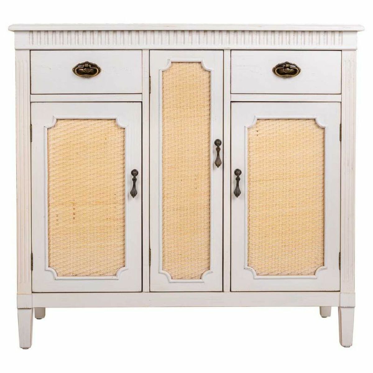 Skänk Alexandra House Living Vit Rattan Granträ 36 x 88 x 95 cm - 4