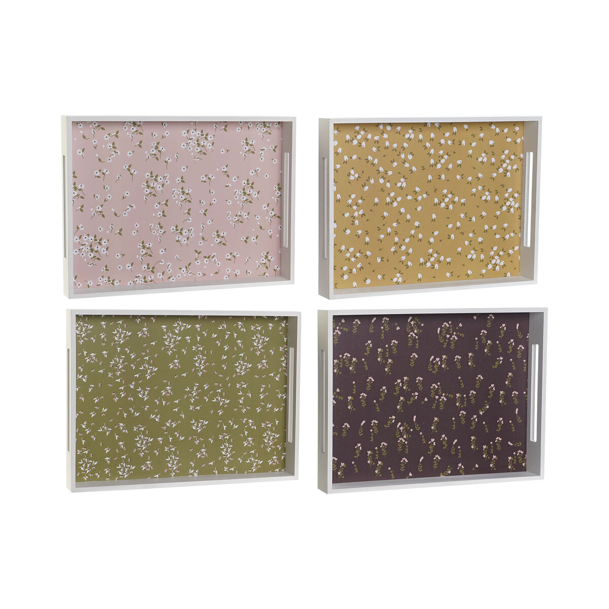 Bricka DKD Home Decor Grön Senap Mörkbrun Ljusrosa Trä MDF 40 x 30 x 5 cm (4 antal) - 2