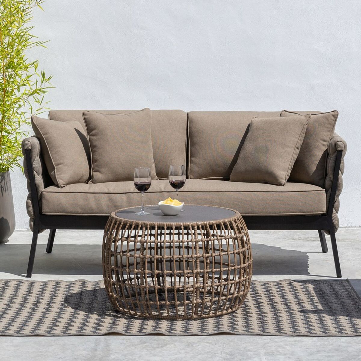 Soffbord Ariki Bord Stål Rattan Härdat glas syntetisk rattan 73 x 61 x 46 cm - 3
