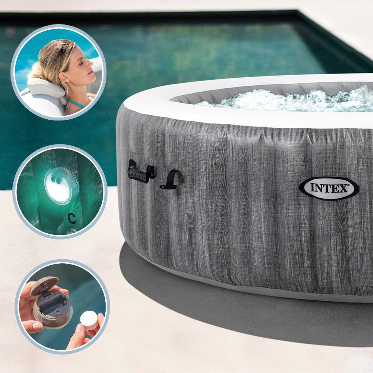 Uppblåsbart spa Intex Purespa Greywood Deluxe 28440EX 220-240 V 4 platser 1741 l/h - 5