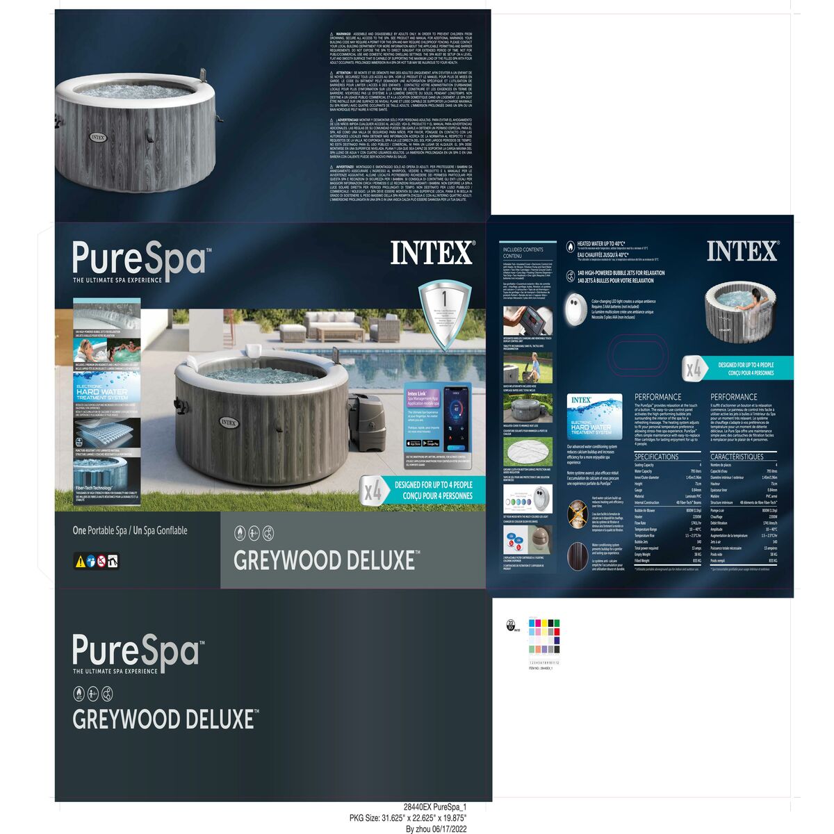 Uppblåsbart spa Intex Purespa Greywood Deluxe 28440EX 220-240 V 4 platser 1741 l/h - 10