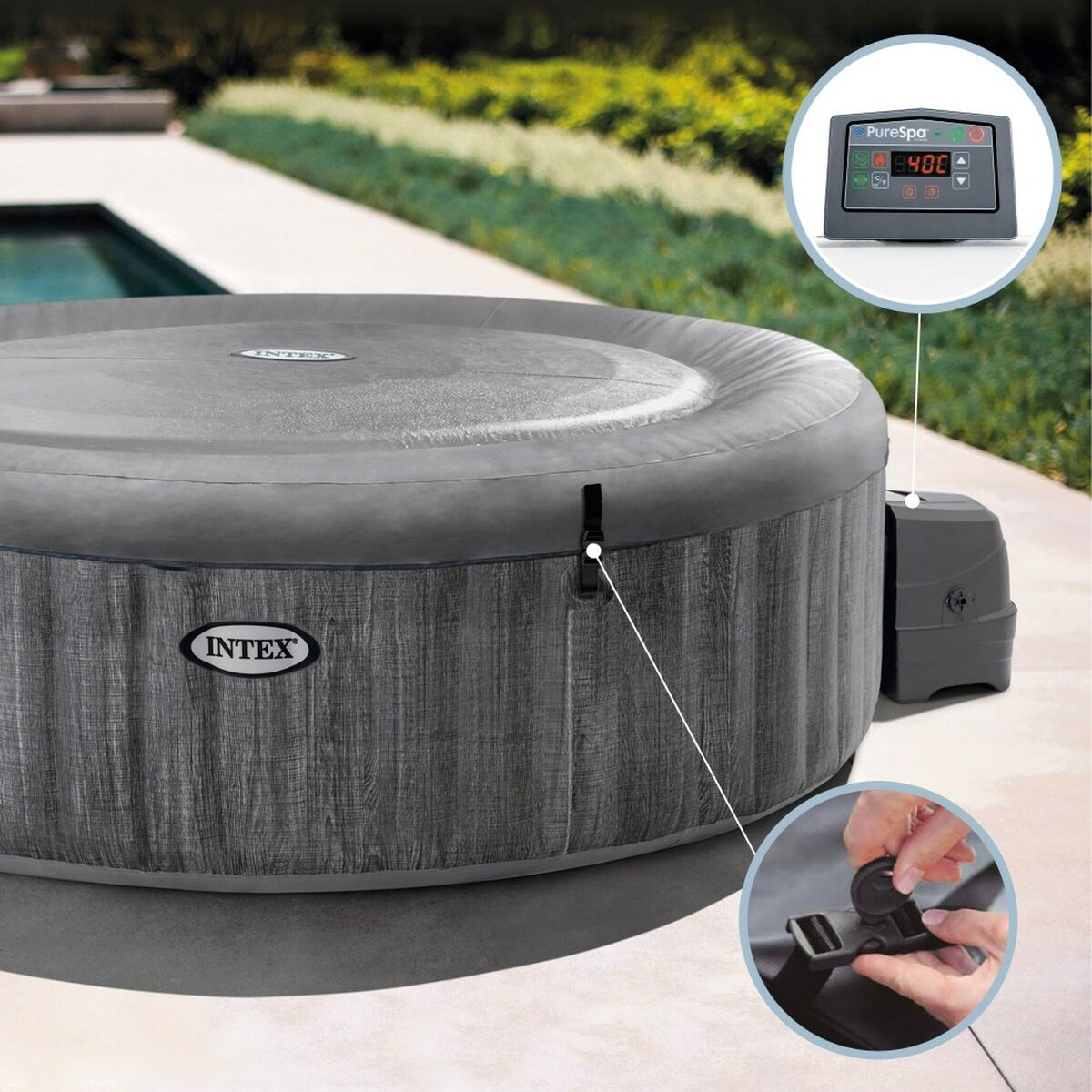 Uppblåsbart spa Intex Purespa Greywood Deluxe 28440EX 220-240 V 4 platser 1741 l/h - 7
