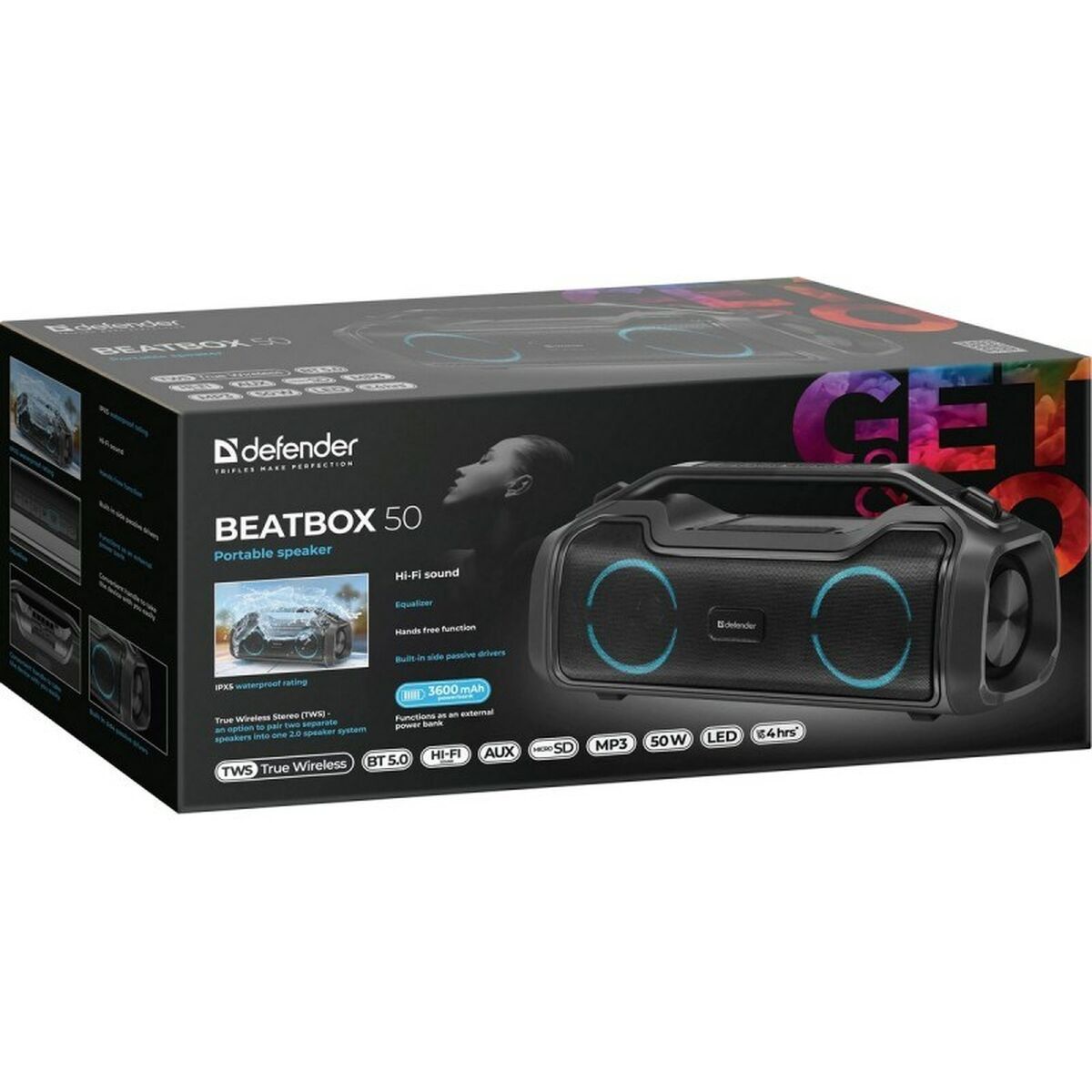 Bärbar Bluetooth Högtalare Defender BeatBox 50 Svart 50 W (1 antal) - 2