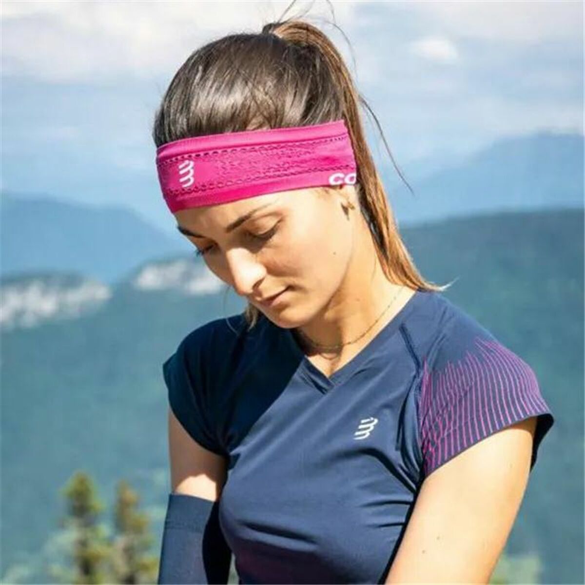Huvudsportband Compressport Thin On/Off Fuchsia - 3