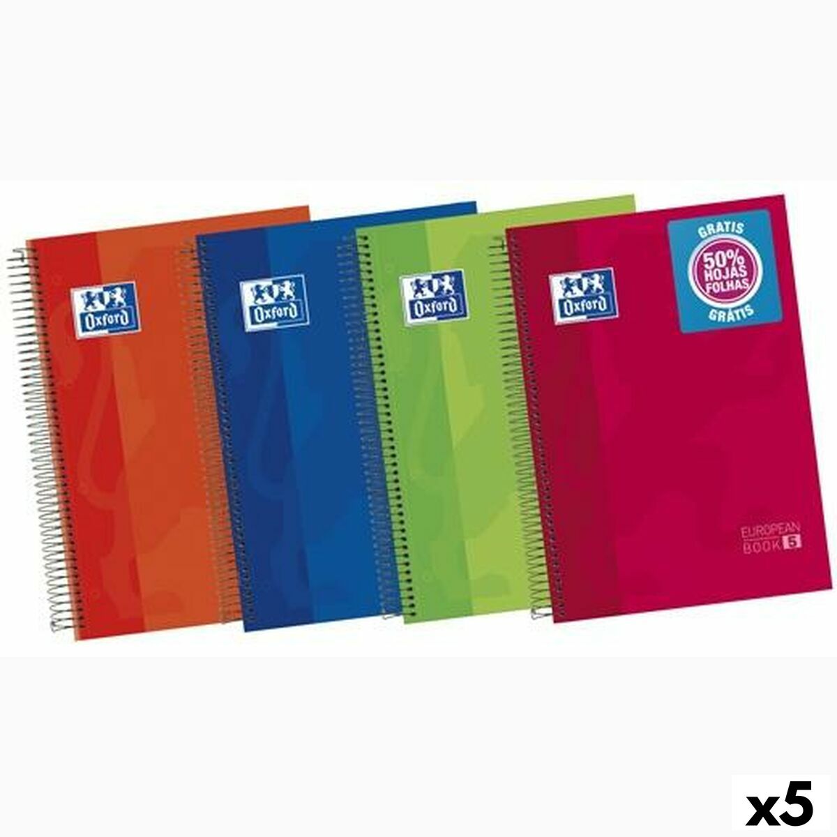 Anteckningsbok Oxford Multicolour A4 120 Blad (5 antal)