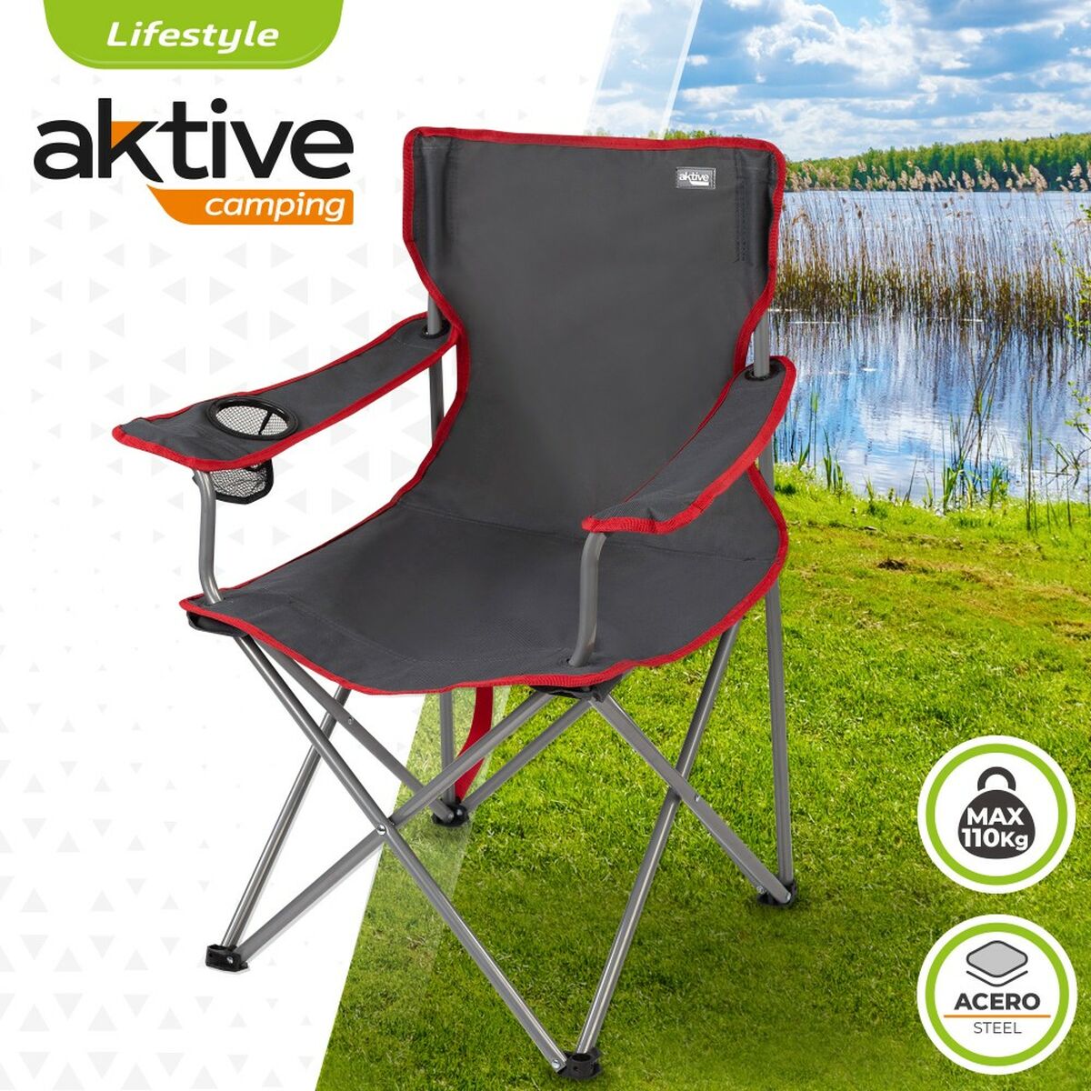 Hopfällbar campingstol Aktive Mörkgrå 45 x 82 x 47 cm (4 antal) - 13