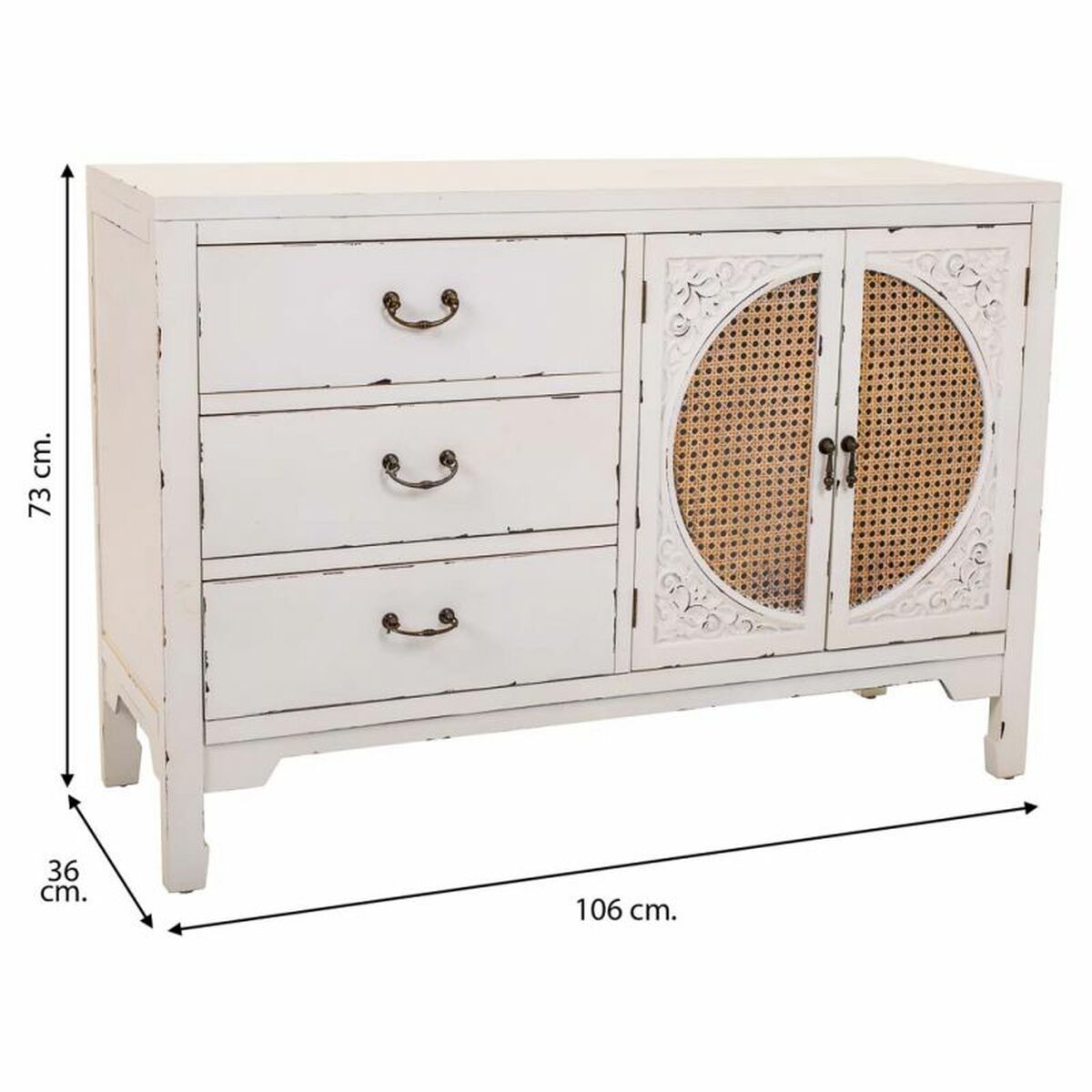 Skänk Alexandra House Living Vit Rattan Granträ 36 x 73 x 106 cm - 5