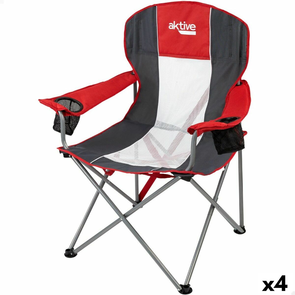 Hopfällbar campingstol Aktive Mörkgrå Röd 56 x 98 x 59 cm (4 antal) - 6