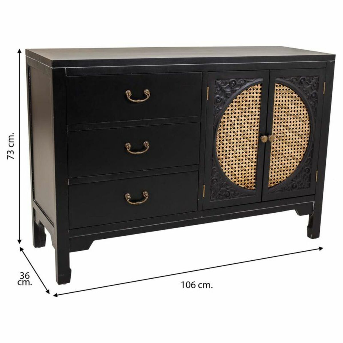 Skänk Alexandra House Living Svart Rattan Granträ 36 x 73 x 106 cm - 5