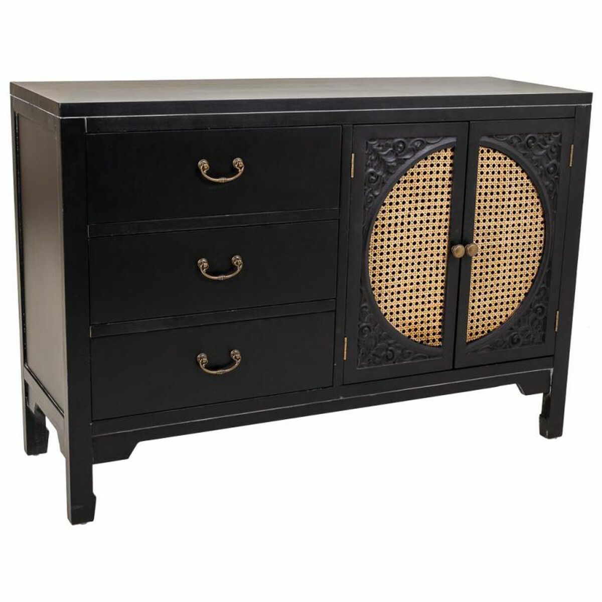 Skänk Alexandra House Living Svart Rattan Granträ 36 x 73 x 106 cm