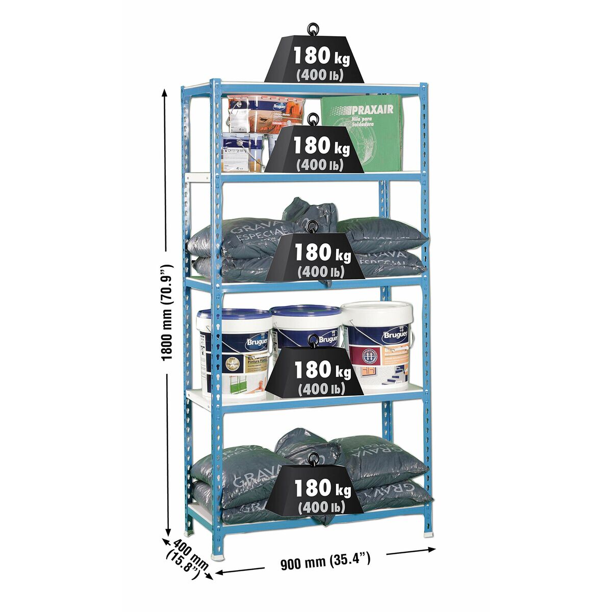 Bokhylla Simon Rack Simonclick 5/400 Metall 180 x 90 x 40 cm 5 Hyllor - 4