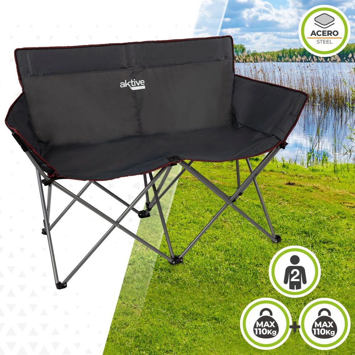 2-mans soffa Aktive Svart Hopfällbar 107 x 88 x 63 cm (2 antal) - 4