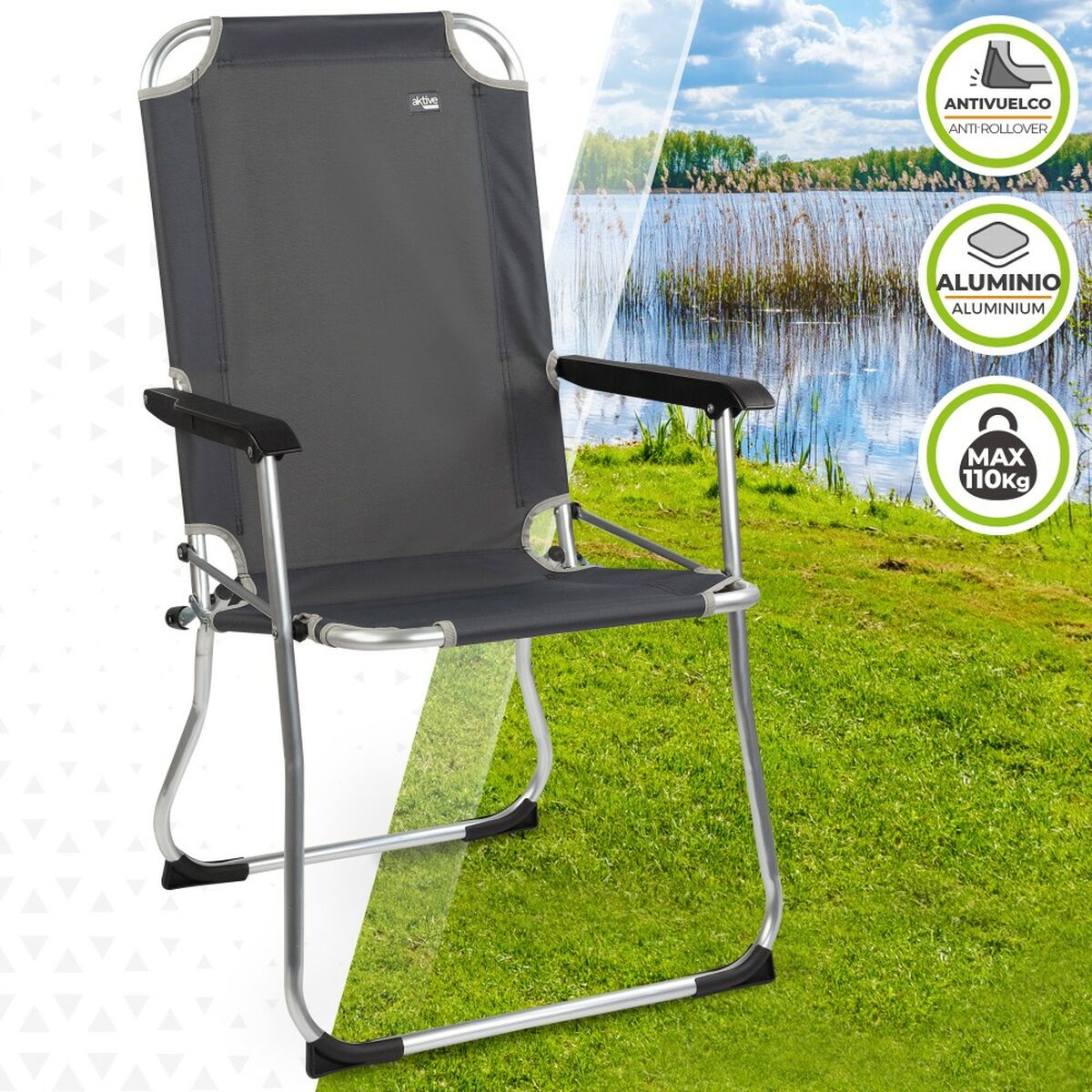 Hopfällbar campingstol Aktive Mörkgrå 45 x 91 x 47 cm (6 antal) - 20